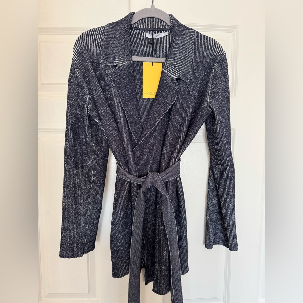 MM Lafleur Merritt Wrapped Jardigan-Ribbed Knit Navy White Sweater Jacket XL